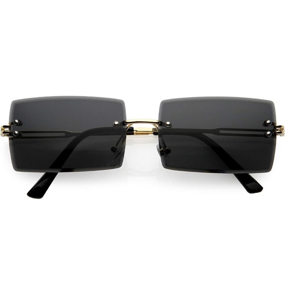 Accessories - Luxe 90s Inspired Full Rimless Metal Accent Medium Square Sunglasses
